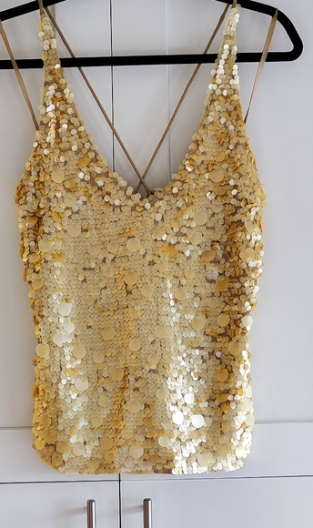 City DKNY Gold sequined silk cami top size 12 - Picture 4 of 14